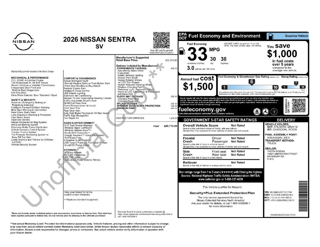 2026 Nissan Sentra SV