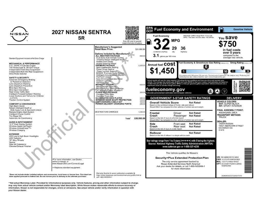 2027 Nissan Sentra SR Midnight Edition