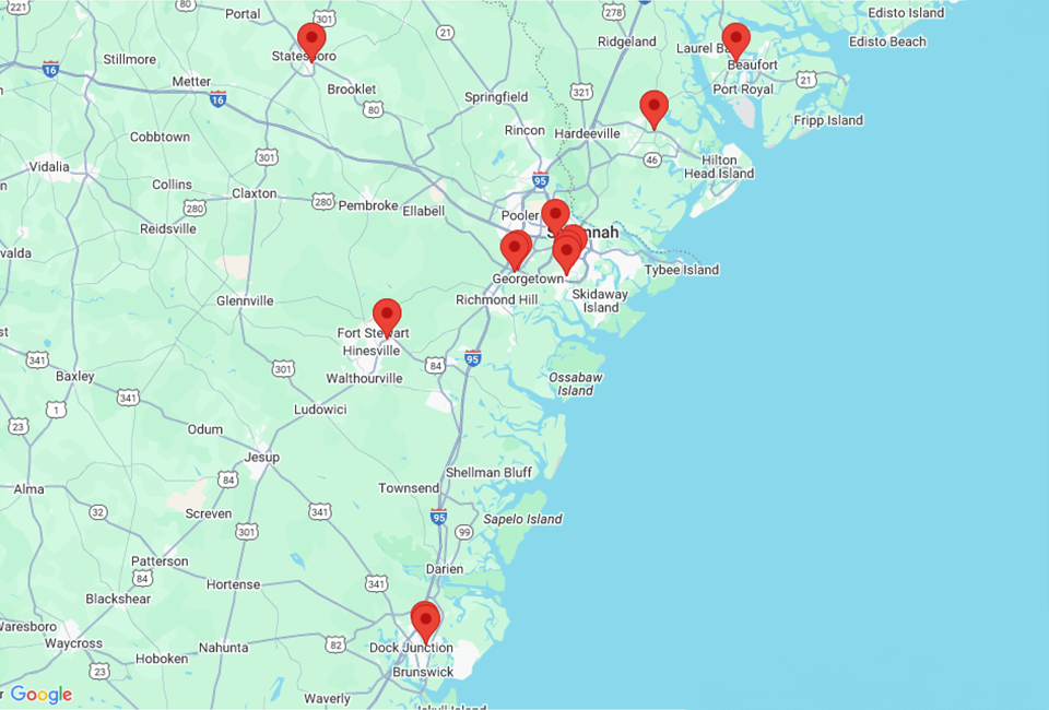 Map of Vaden Nissan Group in Savannah GA